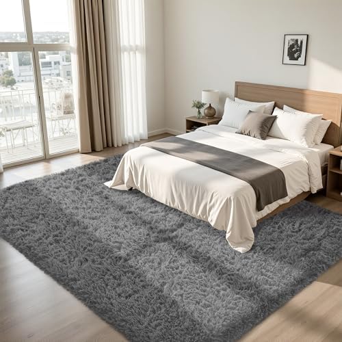 9x12 Area Rug for Living Room, Dark Gray Fluffy Shag Non-Slip Bedroom Rugs - Image 3
