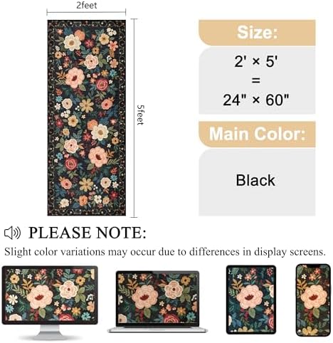 DUKINO 2x5 Runner Rug, Floral Washable Rug - Image 2
