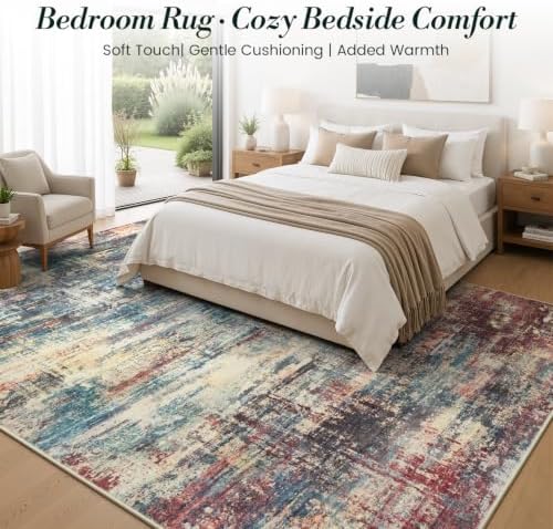 6x9 Washable Area Rug for Living Room, Rust Red and Slate Blue - Image 2