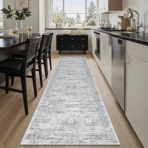 Soalmost Runner Rug 2x8 Washable Non-Slip Hallway Kitchen Runners Grey by Soalmost