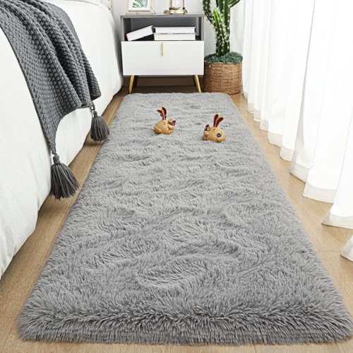 Tepook Grey Soft Runner Rugs for Bedroom 2x6 ft by Tepook