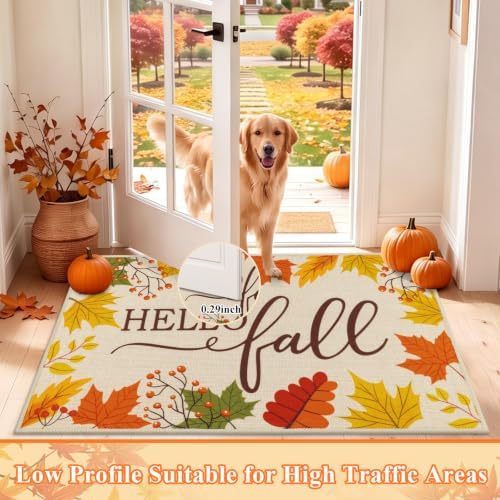 HEBE Fall Kitchen Rugs Set of 3, Washable Maple Leaf Kitchen Mats - Image 4