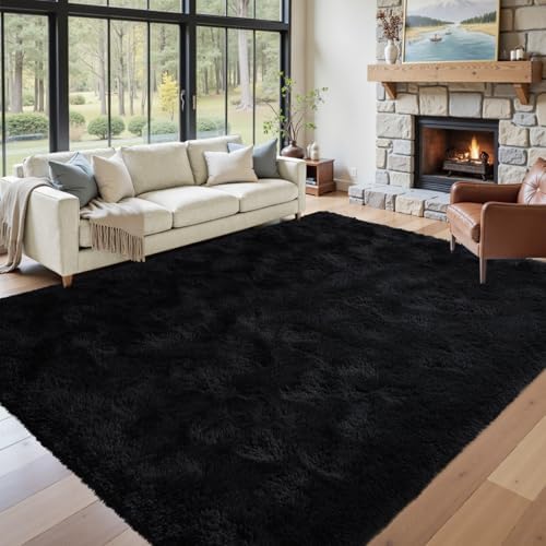 9x12 Ft Extra Large Black Shag Rug by Lo%CC%80utiRootHome