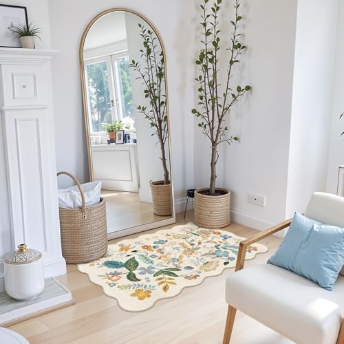 2x3 Rug Washable Runner for Entryway: Non Slip Floral Small Area Rug Cream - Image 7