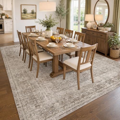 FMFUNCTEX 10x14 Washable Taupe Vintage Distressed Area Rug - Image 2