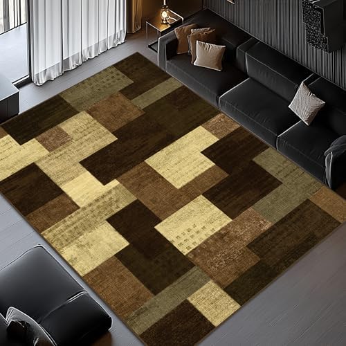Modern Geometric Patchwork Indoor Taupe Area Rug - Image 2