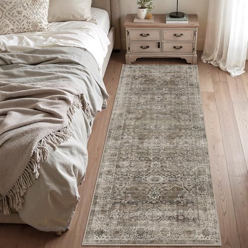 Zeeinx 3x7 Runner Rug Brown Grey Vintage Washable Runner Rugs - Image 3