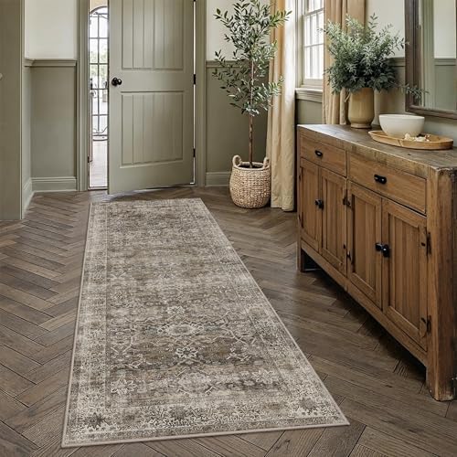 Zeeinx 3x7 Runner Rug Brown Grey Vintage Washable Runner Rugs by Zeeinx