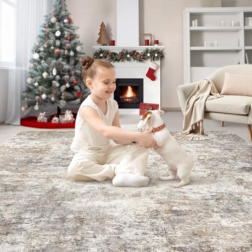 UERMEI Square Area Rugs : Washable 8x8 Neutral Modern Abstract Carpet - Image 4