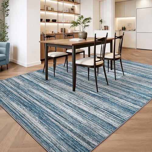 Chicrug 4x6 Blue Washable Striped Abstract Area Rug - Image 5