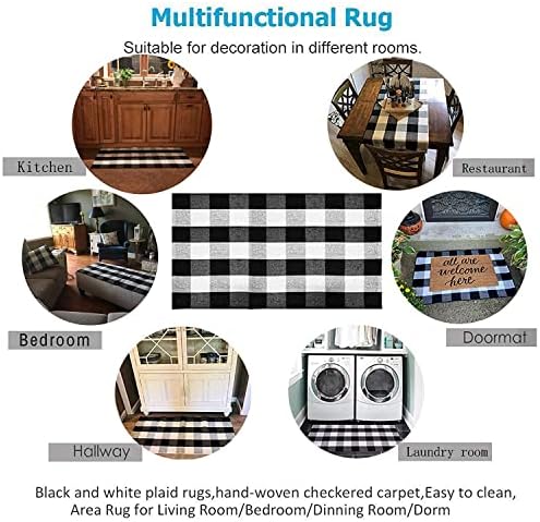 SEEKSEE Fall Decor Buffalo Plaid Outdoor Rug 27.5x43 Black and White Front Door - Image 6