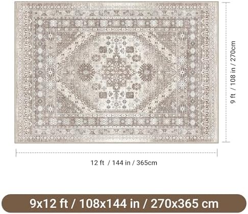 befbee 9x12 Area Rugs for Living Room, Washable Vintage Non Slip Rug Brown - Image 2