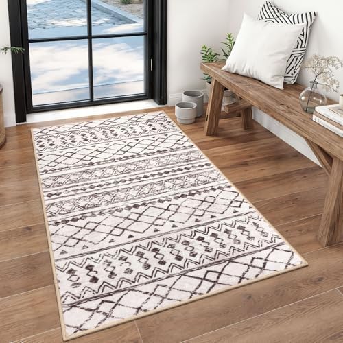 KUTA 3x5 Entryway Rug Brown Vintage Boho Washable Area Rug by KUTA