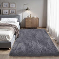 4x6 Thick Grey Fluffy Shag Rug for Bedroom, Plush Washable Carpet by KICHOWUA