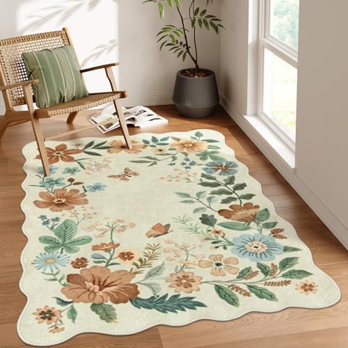 Lahome Floral Bedroom Rug, 4x6 Washable Rugs by Lahome