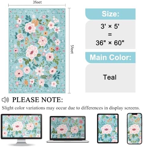 DUKINO 3x5 Area Rug, Floral Washable Rug - Image 2