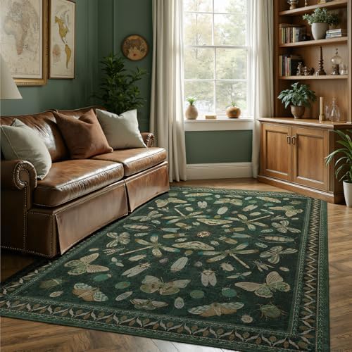DCX 4x6 Washable Bug Rug for Living Room, Soft Low Pile Rug, Dark Green - Image 3