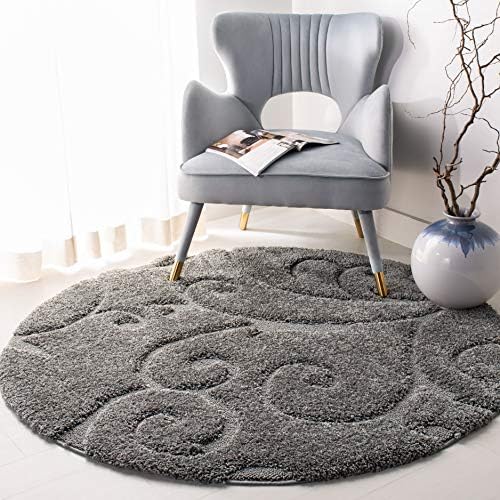 SAFAVIEH Florida Shag Round Rug 4', Soft Plush Transitional Grey SG455-8013 by Unknown
