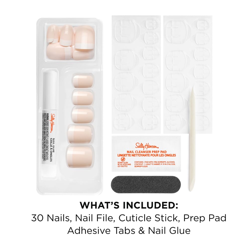 Sally Hansen Instant Cuticle Remover & Salon Effects Perfect Press-On Nails, A La Mode, 30 Designs, Nail Glue & Tabs