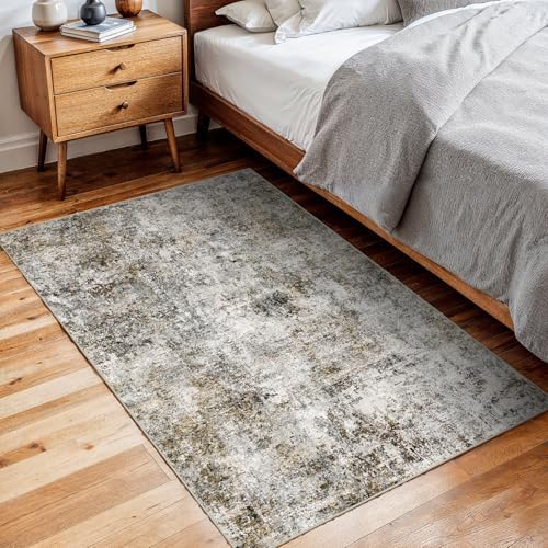 2x3 Washable Area Rug for Entryway: Throw Abstract Neutral Rugs BrownGray - Image 5