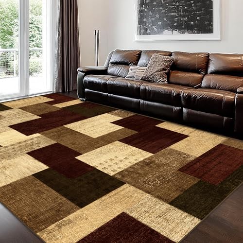 Modern Geometric Patchwork Indoor Red Area Rug - Image 4