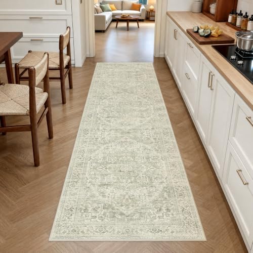 FMFUNCTEX 2x8 Hallway Runner Rug Washable Green Neutral Oriental Distressed - Image 3