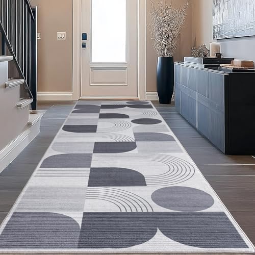 Soft Modern Geometric Abstract Machine Washable 2.7x8 Runner Rug - Image 3