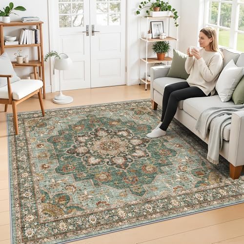Square 8x8 Living Room Rug: Vintage Plush Washable Large Carpet by TOPRUUG