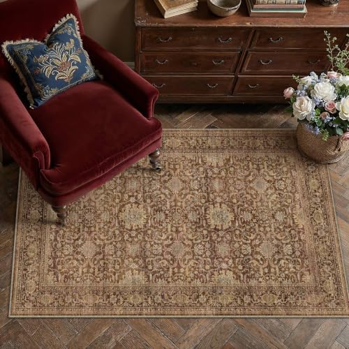 HUGEAR Red Brown Washable 3x5 Area Rugs by HUGEAR