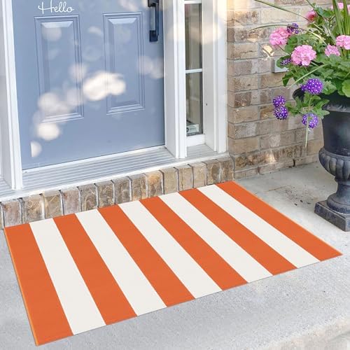 KILOCOCO 2.3'x3.6' Fall Orange Rugs Woven Striped Halloween Front Door Mat by Kilococo