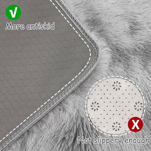 Super Soft Fluffy Living Room Area Rug 2x5 ft Tie-Dyed Light Grey Shaggy Furry - Image 4