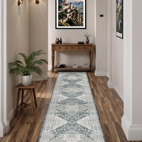 2x10 Washable Runner Hallway Rug Blue Beige Multi - Image 4
