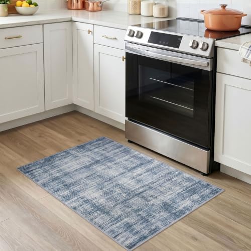 KOZYFLY Abstract Entryway Rug 2x3 Washable Door Mat Indoor Dusty Blue - Image 2