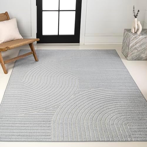 JONATHAN Y Hallie High-Low Curve Light Blue/Cream 3x5 Indoor/Outdoor Area Rug - Image 3