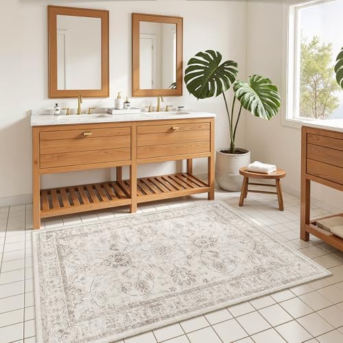 Madane 3x5 Area Rugs for Entryway, Washable Neutral Soft Rugs Brown/Ivory - Image 3