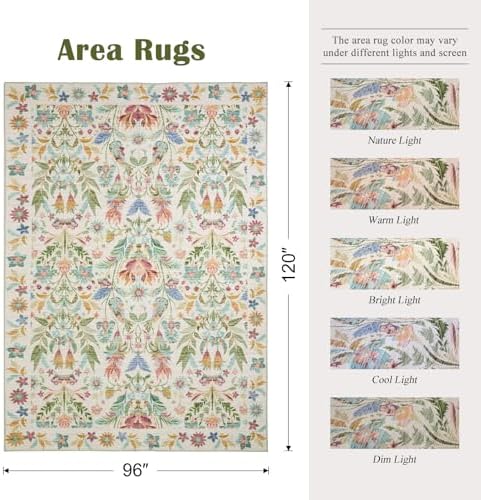 Beige Boho Floral Rug 8x10, Washable Area Rugs - Image 2
