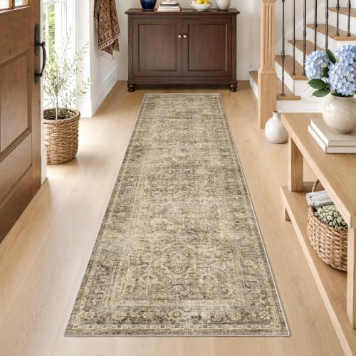 FMFUNCTEX 2x8 Hallway Runner Rug Washable Brown Neutral Vintage Distressed by Fmfunctex