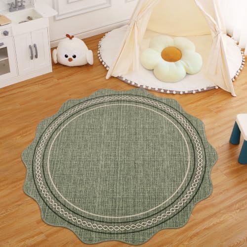 GarveeHome Scalloped Washable Round Rugs Non-Slip Soft Round Rug 4ft - Image 2