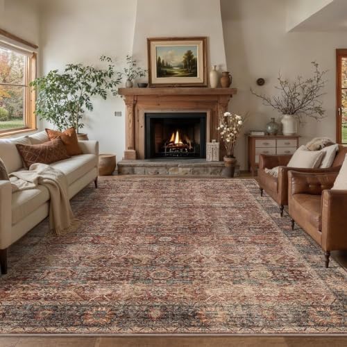 Zeeinx 9x12 Washable Area Rug Brick Red Vintage Rug by Zeeinx