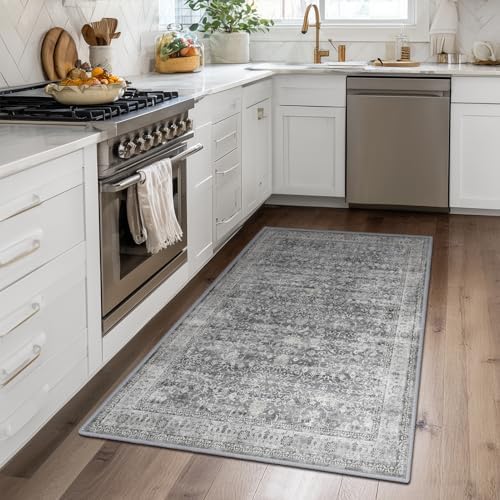 Grey Vintage 3x5 Entryway Rug Indoor Foyer, Neutral Gray Throw Rug - Image 4
