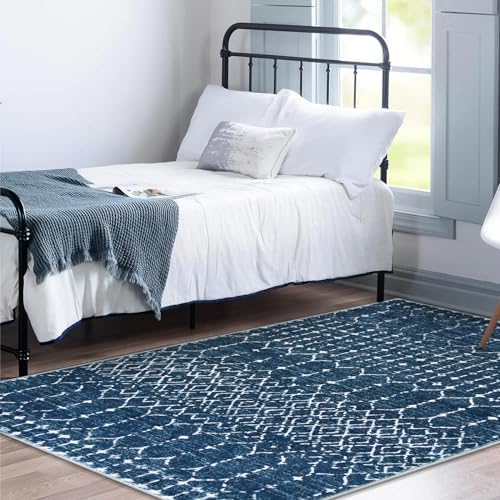 Lahome Moroccan Blue Carpet for Living Room 4x6 Area Rug Non-Slip Ultra-Thin - Image 6