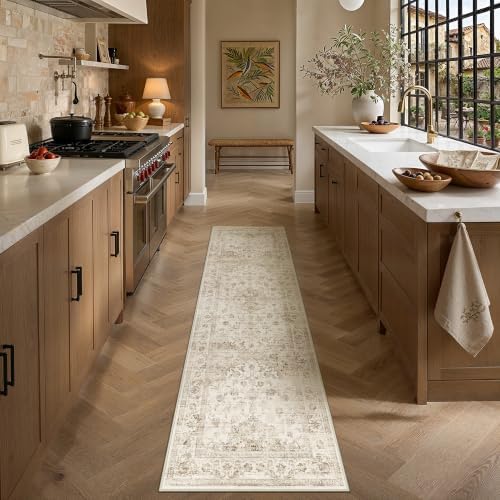 Beige 2x6 Hallway Runner Rug Netural Vintage Distressed Carpet by Berthmeer