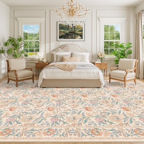DUKINO 10x14 Area Rugs for Living Room, Washable Vintage Floral Rug - Image 3