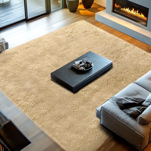 Topmaxcs 10x12 Beige Shag Area Rug - Image 3