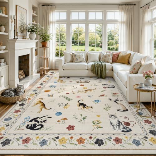 DCX Washable 8x10 Cat Rug for Living Room by DCXWashableRug
