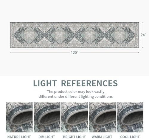 2x10 Washable Runner Hallway Rug Blue Beige Multi - Image 2
