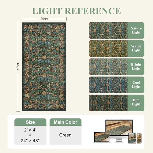 DUKINO 2x4 Rug, Washable Vintage Floral Bathroom Runner Rug - Image 2