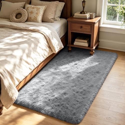 Light Grey 3x7 Area Rugs for Bedroom, Fluffy Rug Small Rug Bedroom Carpet - Image 2