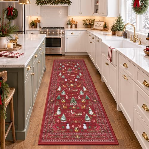 Christmas Runner Rug 2x6 Red Washable Rugs by Yarooge