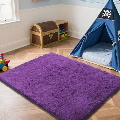 4x6 Purple Rug for Bedroom, Fluffy Shag Area Rugs Small Carpet Bedside Rug - Image 2